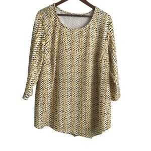 Sag Harbor Women Top 2X Yellow Black Geometric Stretch‎ Career Office Wear Tunic